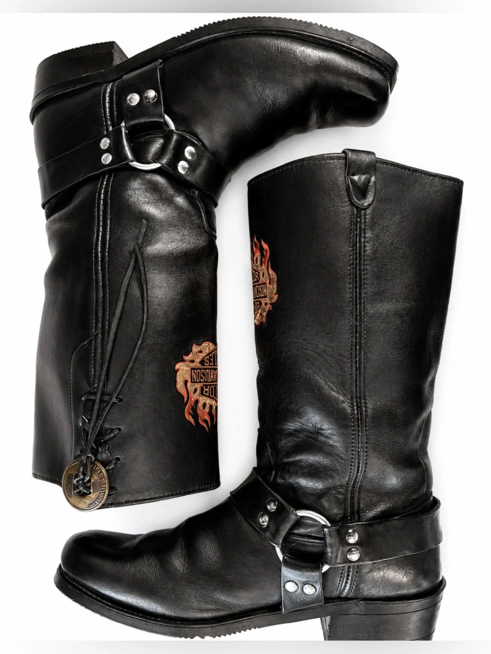 Vintage Harley Davidson riding motorcycle boots, flames, silver hardware- 11
